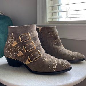 Chloe Susanna Studded Suede Buckle Booties